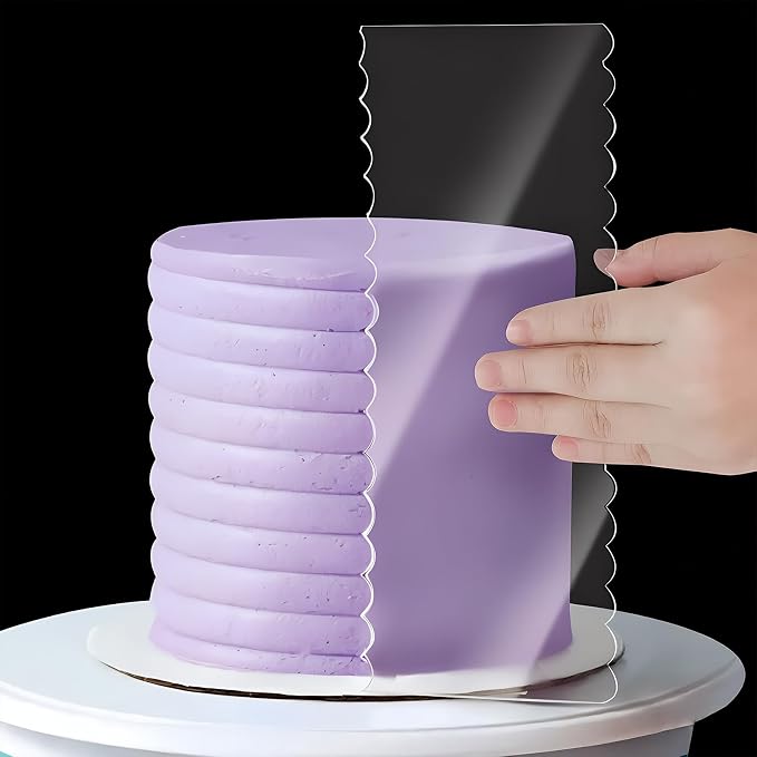 6PCS Clear Acrylic Cake Scraper Smoother Set, Dual-Edge Icing Scraper Cake Smoother with 12 Patterns, Buttercream Frosting Cake Decorating Tools