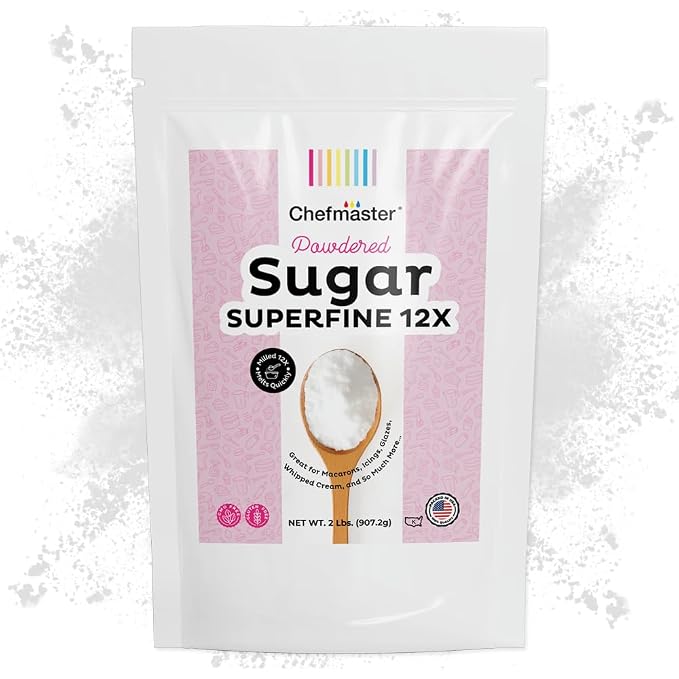 Extra-Fine Powdered Sugar by Chefmaster, 12X Superfine Confectioners Sugar for Silky Icings; Ideal for Macarons, Whipped Cream, Meringue, Fondant & Cake Decorating; Quality Crafted in USA, 2 Lbs