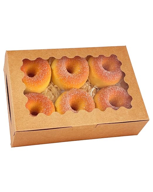 qiqee 100Pcs Brown Cookie Box with Window 9"x6"x2.5" Pastry Macaron Bakery Box for Packaging