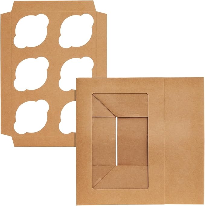 Juvale Cupcake Boxes - Clear Window Display - Easy Assembly for Muffin Packaging - Food Grade Cupcake Containers - Pack of 24, 6-Count, Brown Paperboard, 9.4 x 6.2 x 2.9 in