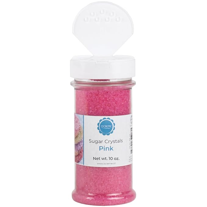 O’Creme Sugar Crystals - Coarse Sugar for Cookie Decorating - Eye-Catching Sugar Crystals – Coarse Sugar for Unique Cake Toppings, Cupcakes and Cookies – Ideal Decoration Solution - 10 Ounce Pink