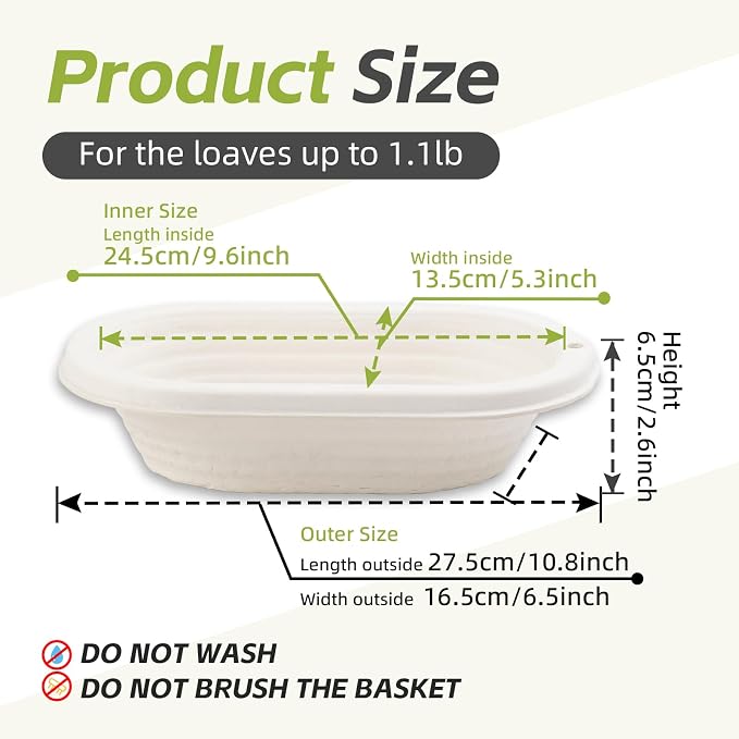 2x 11inch Oval Pulp Bread Proofing Basket Sourdough Banneton Brotform with Linen Liner Cloth Cover Baking Supply For Professional and Homemade Artisan Bread