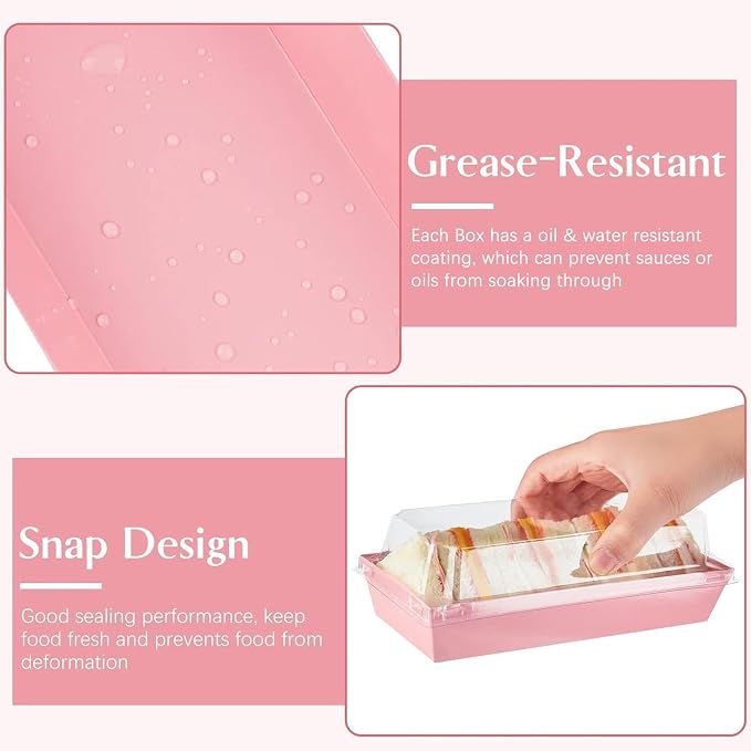ZORRITA Paper Charcuterie Boxes with Clear Lids, 50 Pack, Pink | 7.5x3.3 Inch, Small, To Go Food Containers, For Desserts, Treats, Cookies, Sandwich, Pastry, Strawberries and Cupcakes