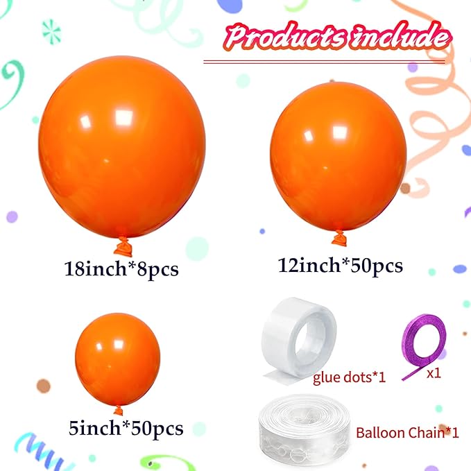 KAWKALSH Orange Balloon Arch Kit 111Pcs 18 12 5 Inch Latex Party Balloons Garland for Birthday Baby Shower Wedding Engagement Anniversary Christmas Party Decorations