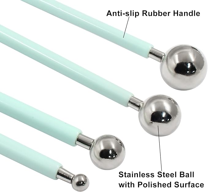 Cake Decorating Metal Ball, Metal Ball Fondant Tool Fondant Cake Pan Cake Decorating Tool Flower Sugar Craft Ball Model DIY Tool Clay Modelling Tools(Set of 4, Green)