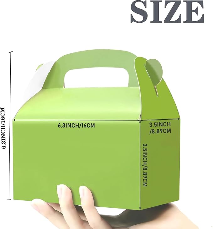 30Pcs Green Party Favor Treat Boxes Goodie Paper Box with Handles | Gable Gift Boxes Perfect for Gardening/Green Thumbs Party Decoration Supplies and St Patricks Day Gift Giving