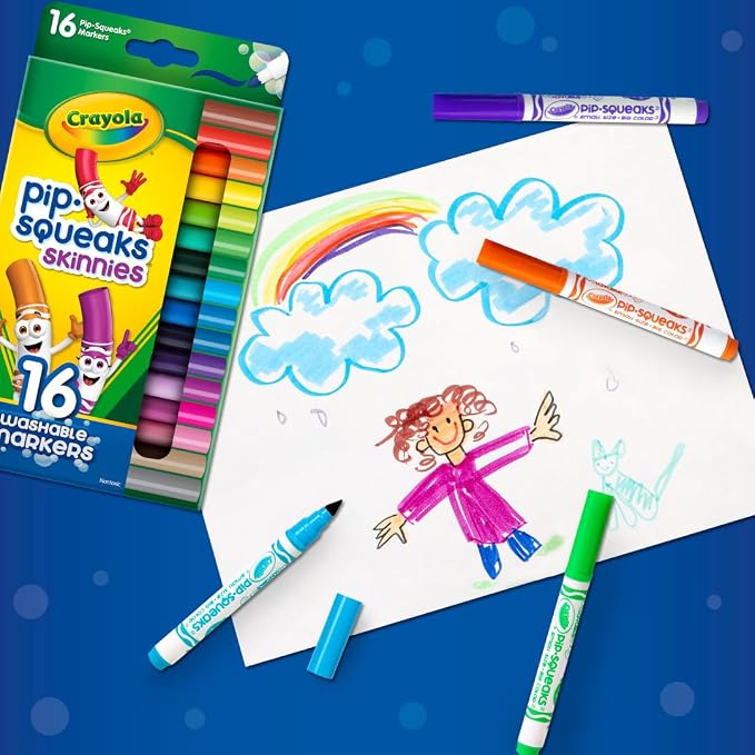 Crayola Pip Squeaks Skinnies Washable Marker Set (16ct), Mini Markers for Toddlers, Thin Coloring Markers for Kids, Spring Crafts Supplies