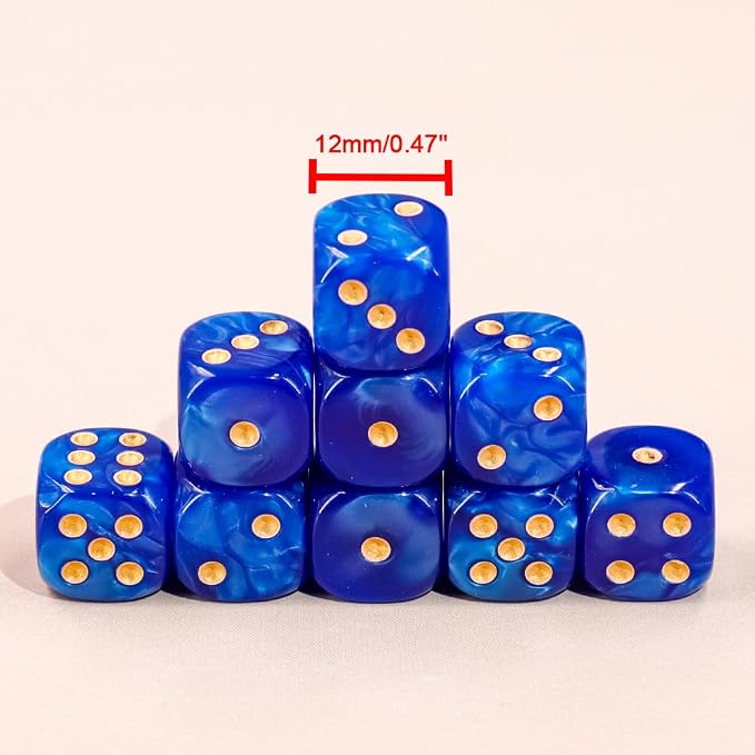 36 of Pack 12MM 6 Sided MINI Dice Set,Pearl Pattern Game Dice Set, 6 Sided Standard Dices for Yahtzee, Bunco or Teaching Math,with Portable Plastic Box(Deep Blue Pearl)