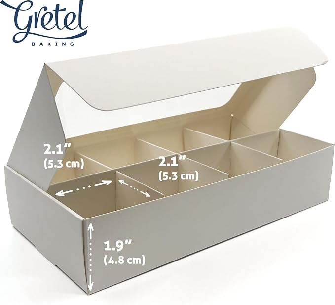 Treat Boxes - 20 ct 8.75 x 4.5 x 1.9 in Bakery Boxes with Windows and Dividers for Candy, Cookies, Cupcakes, or Bakery Desserts - Chocolate, Treats, and Baked Goods Packaging for Gifting