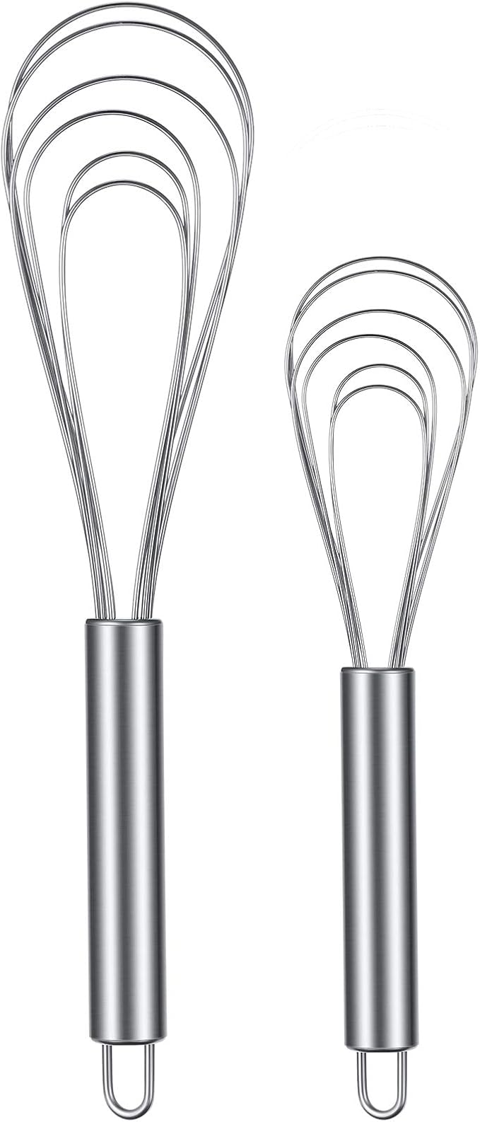 Patelai 2 Pcs Flat Whisk Set Stainless Steel 8" and 10" Flat Wire Egg Whisk Dishwasher Portable for Kitchen Cooking Sauce Blending Beating Stirring Mixing