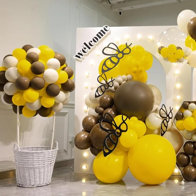 Yellow Brown White Balloon Garland Arch Kit, 160Pcs Latex Balloons Different Size 18 12 10 5 inch for Birthday Bridal Baby Shower Gender Reveal Wedding Retirement Party Decorations