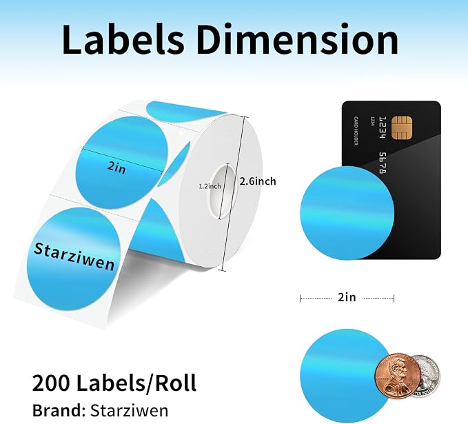 2 Inch Round Holographic Thermal Labels, Waterproof Direct Thermal Stickers, Self-Adhesive Circle Label for Small Business DIY Logo QR Code, Blue (200 Pcs/Roll)