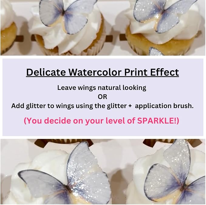 Edible Butterflies with Edible Glitter Kit - Wafer Paper Butterflies for Cakes - Cake Decorations - Cupcake Decorations - Cake Toppers (Lavender)