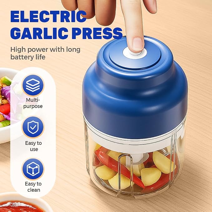 2026 New Electric Garlic Chopper, Mini Portable Veggie Chopper USB Charging Wireless Food Processor, Upgrade Electric Mini Garlic Chopper Set Wireless Veggie Grinder (Green, 250ML)