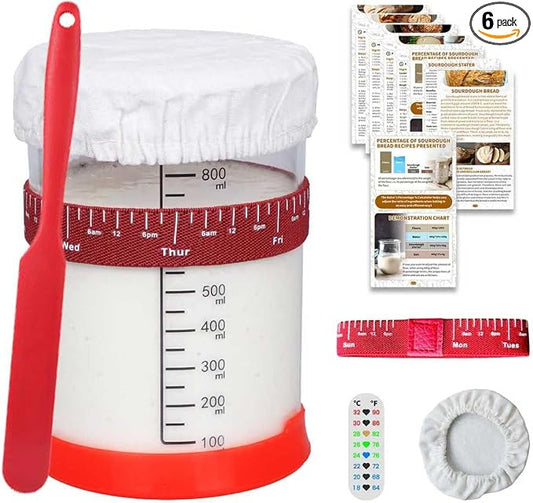 34oz Sourdough Starter Kit, Large Capacity Glass Sourdough Starter Jar, Reusable Starter Set of Sourdough Bread Baking Supplies with 6 Essential Yeast Starter Tools