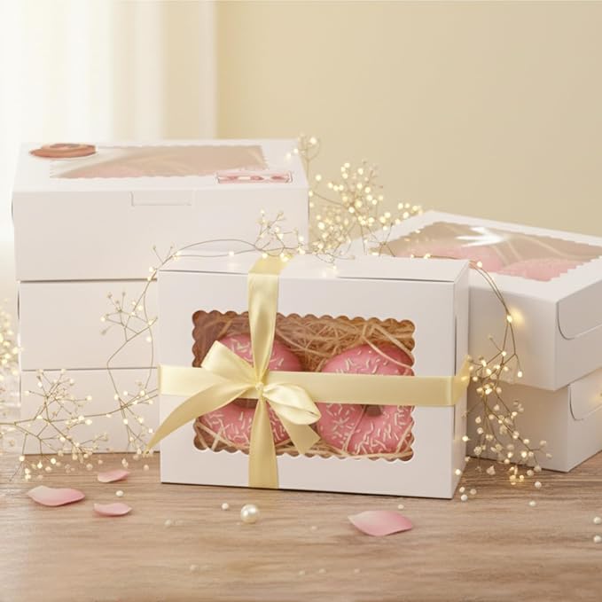OAMCEG 60 Pack Cookie Boxes with Window, 8x6x2.5 Inch Bakery Treat Boxes for Christmas Holiday Gift Giving, Desserts, Donuts, Pastries-White