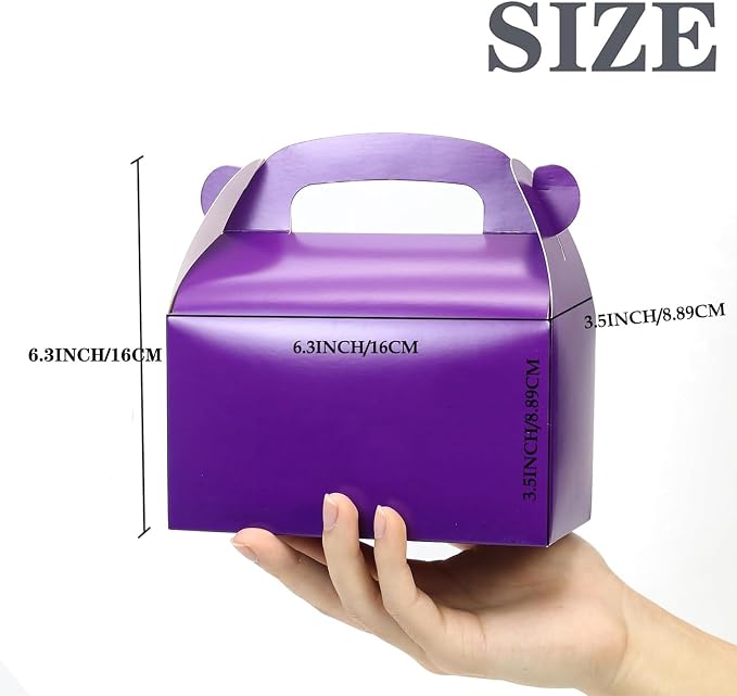 30Pcs Dark Purple Party Favor Treat Boxes Goodie Boxes with Handles | Gable Paper Gift Boxes Perfect for Purple Birthday Party Baby Shower Decoration Supplies