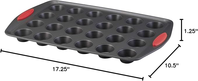 Rachael Ray 47960 24-Cup Oven Lovin’ Mini Steel Muffin Pan, Gray with Red Grips
