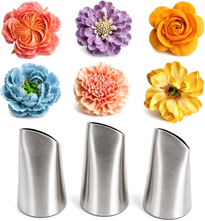 3 Pcs Korean Flower Piping Tips Set, Stainless Steel Flower Tubes 124K 125K 126K for Buttercream, Frosting Nozzles for Korean-Style Flowers, Peonies, Roses, Ranunculus