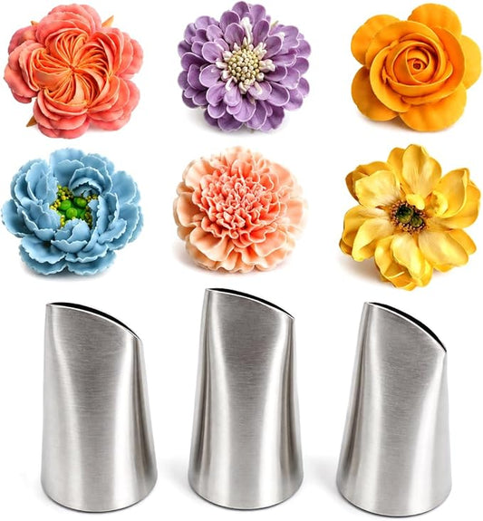 3 Pcs Korean Flower Piping Tips Set, Stainless Steel Flower Tubes 124K 125K 126K for Buttercream, Frosting Nozzles for Korean-Style Flowers, Peonies, Roses, Ranunculus