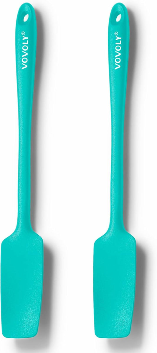 2-Pack Vovoly Silicone Jar Spatula, Long Handle Jar Spatulas, High Heat Resistant Small Rubber Spatula, Seamless Design, Stainless Steel Core, BPA Free, Teal