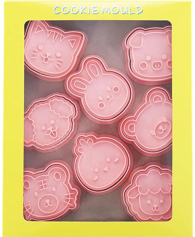 8 Pieces Cute Animals Cookie Cutters Animal Plastic Cookie Stamps Rabbit Cookie Mould Press Bear Cookie Mould Set Baking Kitchen Tools (Animals A)