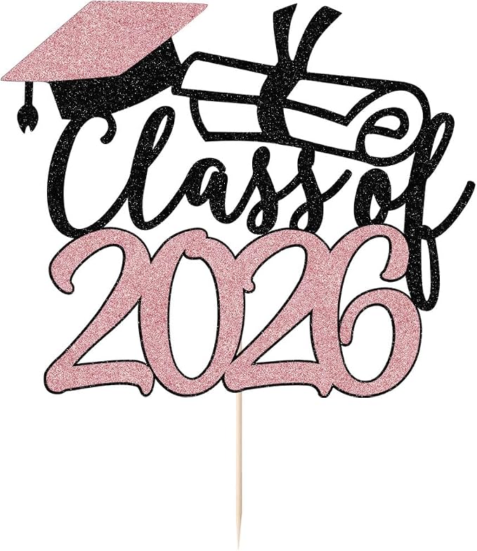 Gold Class of 2026 Congrats Grad Cake Topper Glitter Graduation Party Supplies - High School College Graduates -College Graduate Cake Topper Decorations (Black rose1)