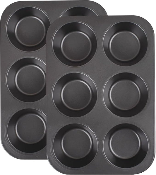 2 Pack Jumbo Muffin Pan, Texas Size Nonstick Cupcake Pan, 6-Cup Giant Muffin Tin, Carbon Steel Baking Pan for Muffins, Cupcakes, Brownies, Easy Clean & Heavy Duty(JP-01)
