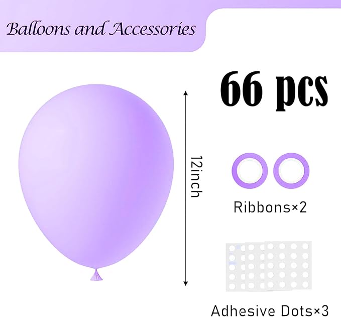 Voircoloria Pastel Purple Balloons, 66pack 12inch Light Purple Latex Party Balloons for Birthday Baby Shower Graduation Wedding Gender Reveal Anniversary Party Decorations