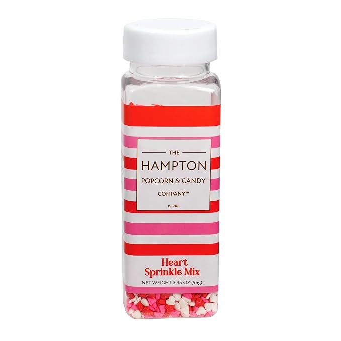 Mini Heart Sprinkle Mix 3.35 oz, Valentines Sprinkles For Cake Decorating, Baking, Ice Cream & More, The Hampton Candy Company