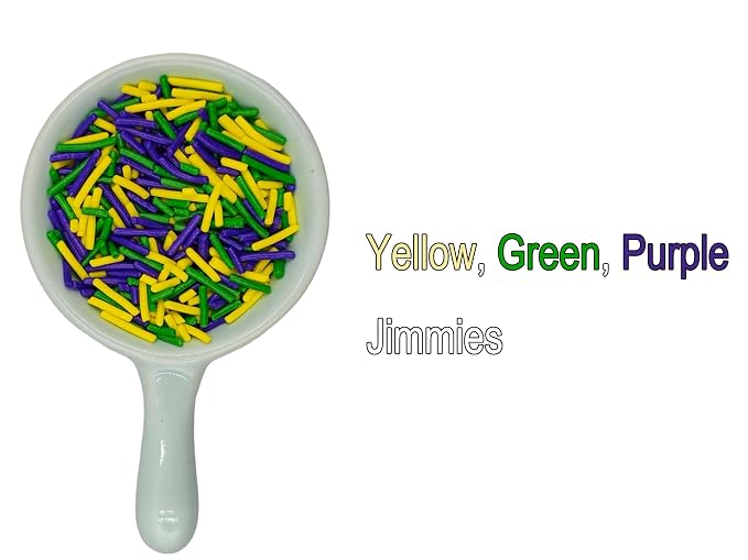 Mix Mardi Gras Sprinkles, Edible Purple Yellow Green 2mm Nonpareils, Jimmies, 7mm Pearls, 10mm Gold Pearls for Cake Decorating, Baking, Ice Cream, Cookies, Cupcake Topper Decorations, 5.64oz