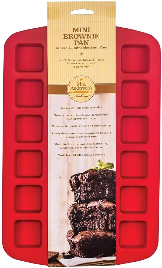 Mrs. Anderson's Baking Silicone Mini Brownie Pan, 24 Cup, European-Grade Silicone Bakeware, For Bite-Sized Brownies And Desserts