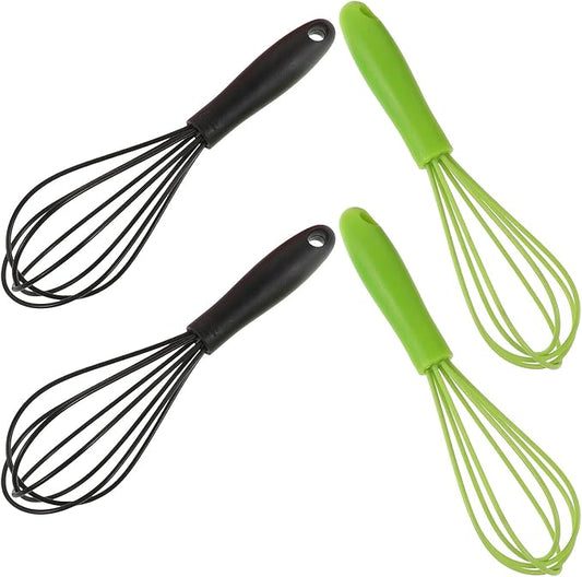 Beaupretty 4pcs Mini Kitchen Whisks Stainless Steel Handles Silicone Coated Wire Egg Beater Set for Baking Mixing Beating Stirring Cooking Tools