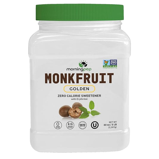 Morning Pep Monk Fruit Sweetener, golden Sugar Substitute, 5 lb, Keto Friendly, 1:1 Sugar Replacement, Zero Calorie, Non-GMO, Kosher, Golden - 5 lb