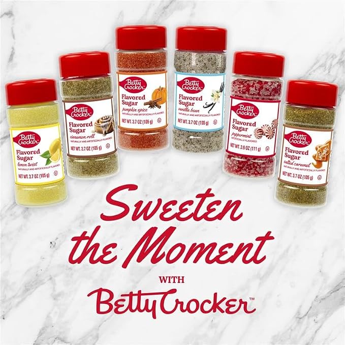 Betty Crocker Cinnamon Roll Flavored Sugar – Sweet Finishing Sugar Topping for Baking, Coffee, and Desserts, 3.7 oz