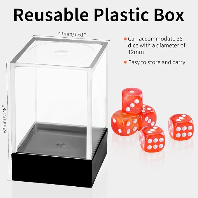 36 of Pack 12MM 6 Sided MINI Dice Set,Two Colours Glitter D6 Game Dice Set, 6 Sided Standard Dices for Yahtzee, Bunco or Teaching Math,with Portable Plastic Box(Orange Red)