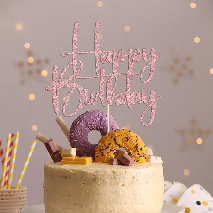 rose gold Happy Birthday Cake Topper, Happy Birthday Cake Bunting Deco, Baby Gender Reveal Party/Anniversary Party Decoration Supplies
