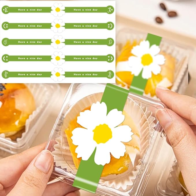 Have a Nice Day Sealing Stickers White Flower Handmade Food Bakery Stickers 150 Pcs Long Green Baking Labels