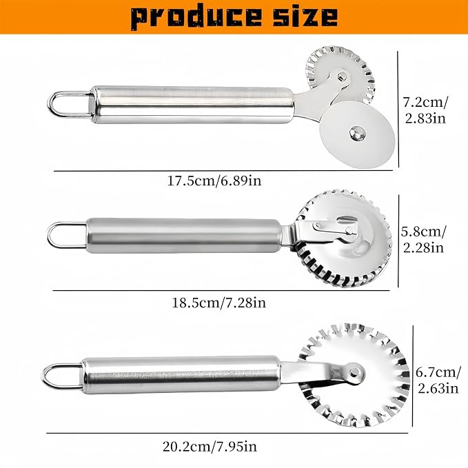 3 PCS Stainless Steel Pastry Wheel Cutter/Ravioli Cutter/Pizza Cutter Wheel Set,Fluted Pasta Crimping Wheel Dough Crimper Pie Crust Cutter,Ergonomic handle, Easy to use and clean