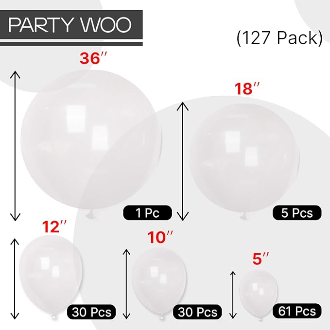 PartyWoo Clear Balloons 127pcs Different Sizes of 36 18 12 10 5 Inch Transparent Balloon Arch Kit for Graduation Wedding Baby Shower Bridal Shower Anniversary Birthday Party Decorations Clear-Y2