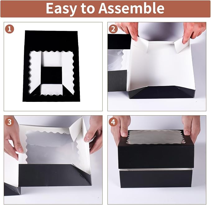 36 pcs 10x10x2.5 Inches Cake Box with Window, Bakery Pastry Cookie Boxes, Mini Pie for Pastry,Dessert,Strawberries,Chocolates (Black, 10x10x2.5inch/36pcs)