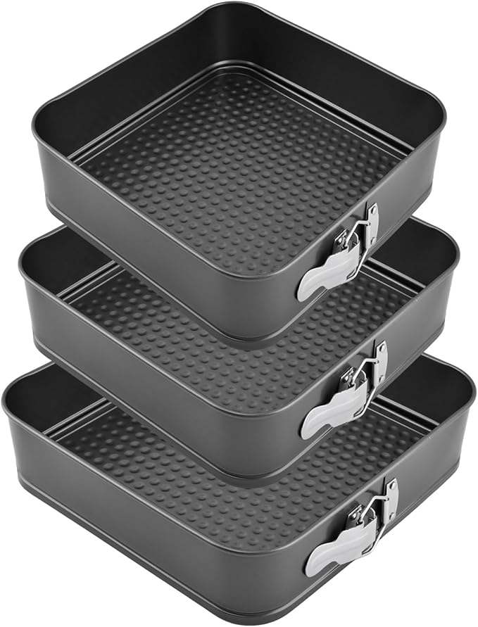Set of 3 Springform Cake Tins Heavy Duty, Double Layer Non-Stick Coating, Removable Base, Heavy Duty Carbon Steel, Perfect for Frozen Desserts - Oven Safe Bakeware(SIZE:square)