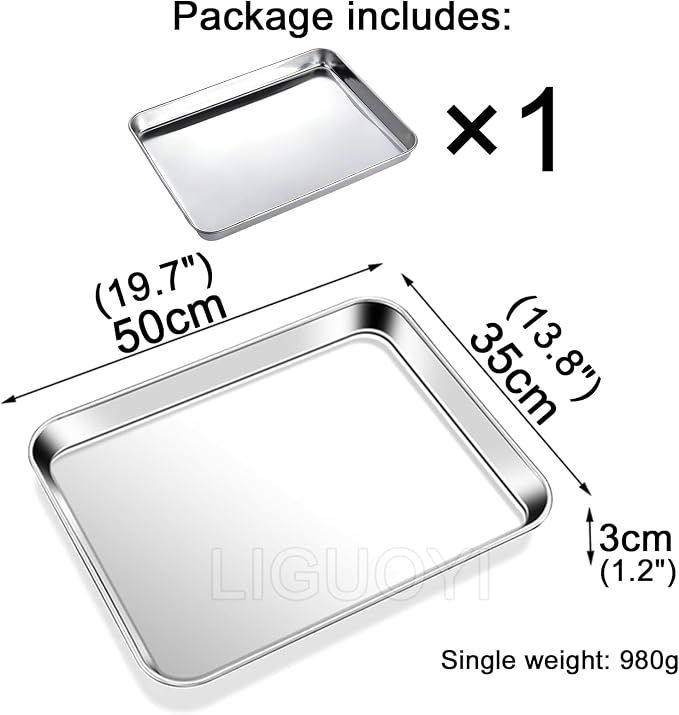 LIGUOYI Stainless Steel Oven Sheet Pan Tray Cookie Sheet, Rectangle Baking Tray Nonstick Warp Resistants Heavy Duty Sheet Pan Trays, Serving Tray for Kitchen, Smooth Edge Pan(50x35x3cm)