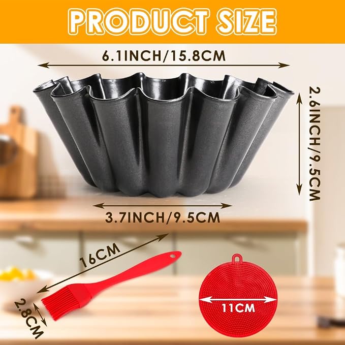 6 Pack Mini Pie Pans, 6.1 Inch Mini Pie Tins Heavy Duty Deep Quiche Pan, Carbon Steel Mini Tart Pan Nonstick Reusable Pie Pans Fluted Side with Oil Brush&Silicone Scrubber