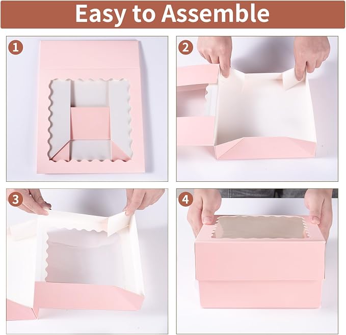 60 pcs Pink Cookie Box,6x6x2.5 Inch Bakery Boxes with Window Pies Chocolate Strawberries Muffins Biscuit Pastry Dessert Box For Packaging
