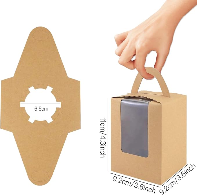 Cupcake Boxes, 30 Pcs Single Cupcake Boxes Individual Cupcake Containers Muffins Cupcake Carriers Holder Kraft Pastry Containers with Insert Window & Handle for Wedding Birthday Parties (Brown)