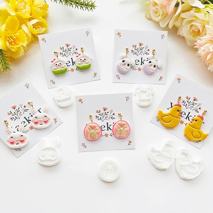Easter Polymer Clay Cutters Set - 12pcs Sharp & Durable Bunny, Chick, Ice Cream & Egg Shapes for DIY Earring Jewelry Making, Soft Clay Crafts & Spring Holiday Supplies