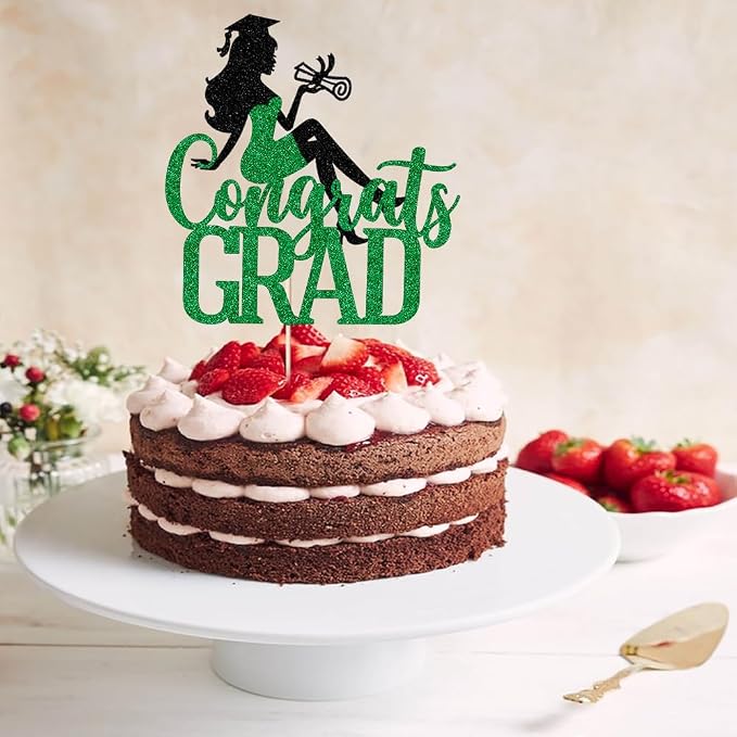 Congrats Grad Cake Topper,2026 Girl Graduation Cake Topper, Congrats Grad Decorations,2026 High School/College/Senior Graduation Party Decorations Supplies(Black green)