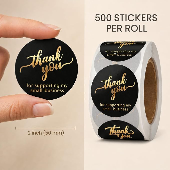 Thank You Stickers 2 Inch for Small Business – 500 Pcs Round Black & Gold Thank You for Supporting My Small Business Stickers – Waterproof Gold Foil Labels for Packaging, Envelope Seals, Bags, Boxes