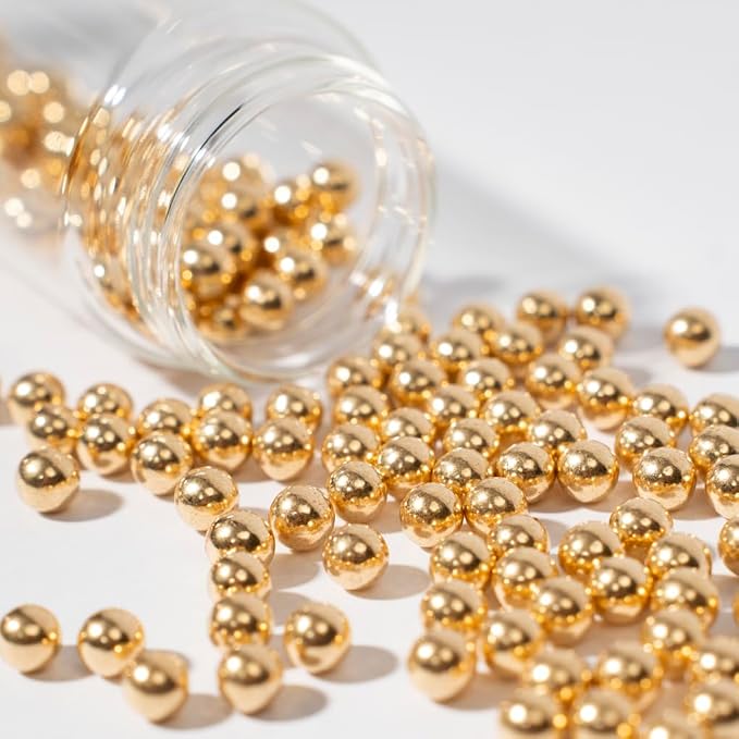 NIPEOR Gold Pearls Sparkling 7mm, 4.6oz/130g Round Sprinkles for Cake Decorating,Cupcake Candy Sprinkles for Ice Cream Toppings (Golden 7mm Sparkling Pearls)